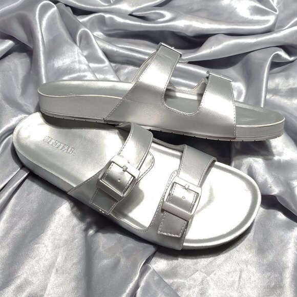 NIB JUSTFAB silver slide molded slide sandals LUCA - Picture 5 of 6